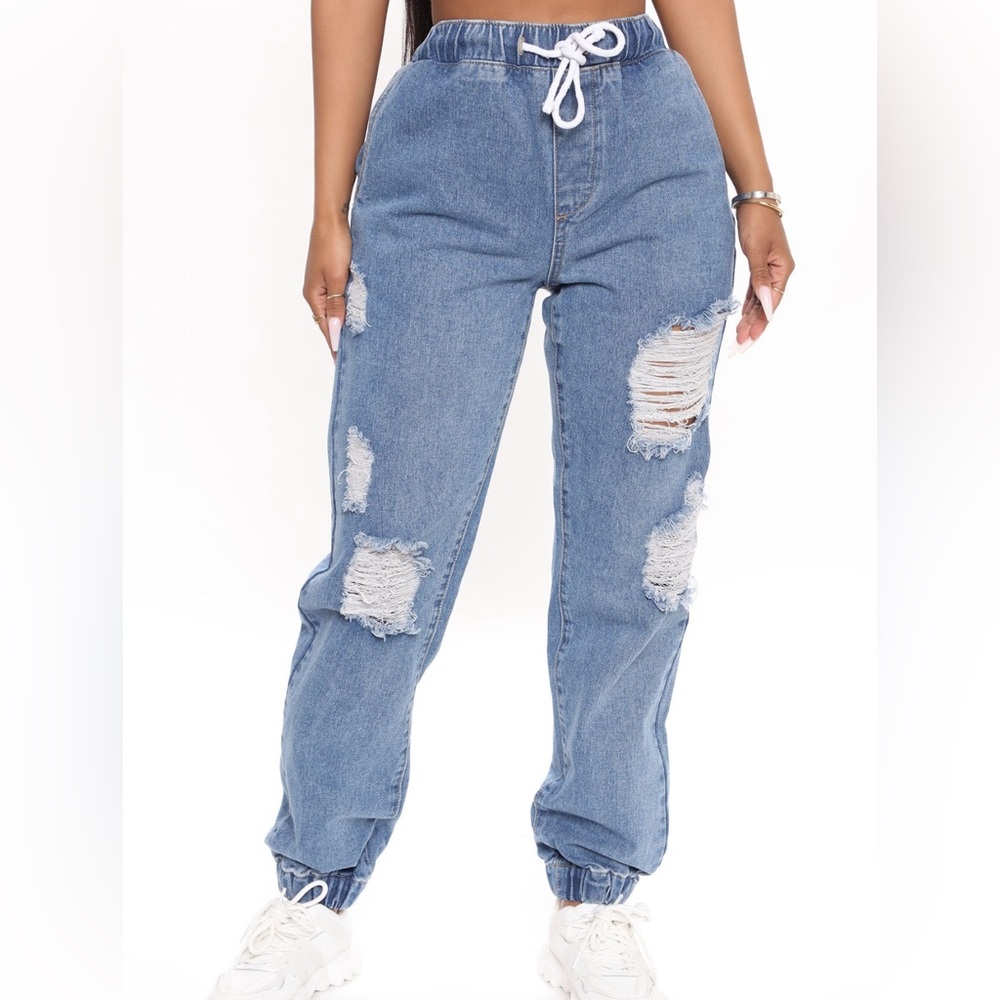 Distressed Denim Joggers NWOT